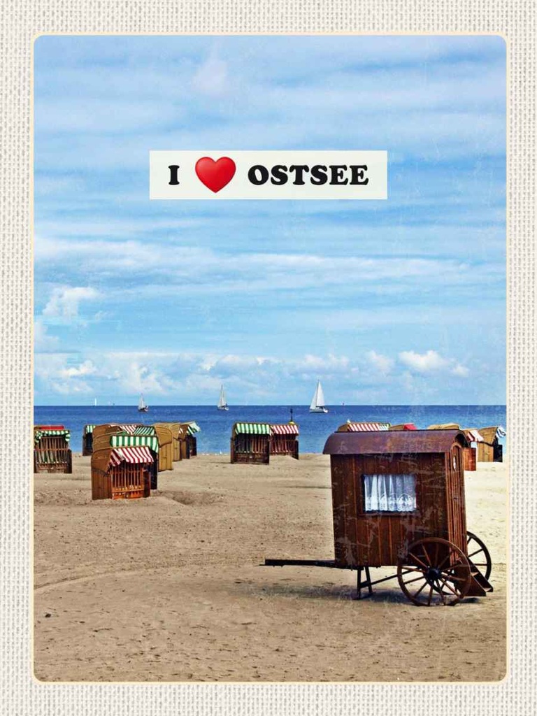 Holzschild 40x30 cm Ostsee Strand Meer Strandkorb Sand Bildmotiv Reisemotiv Europa