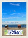 Holzschild 40x30 cm Ostsee Strandkorb Meer Strand Bildmotiv Reisemotiv Abenteuer Reisen