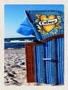 Holzschild 40x30 cm Ostsee Strandkorb blau Meer Strand Bildmotiv Reisemotiv Europa