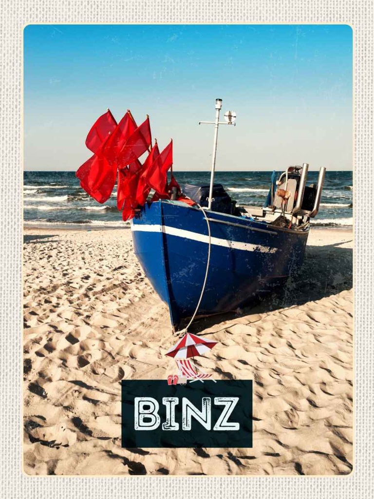 Holzschild 40x30 cm Binz Strand Deutschland Meer Bildmotiv Reisemotiv