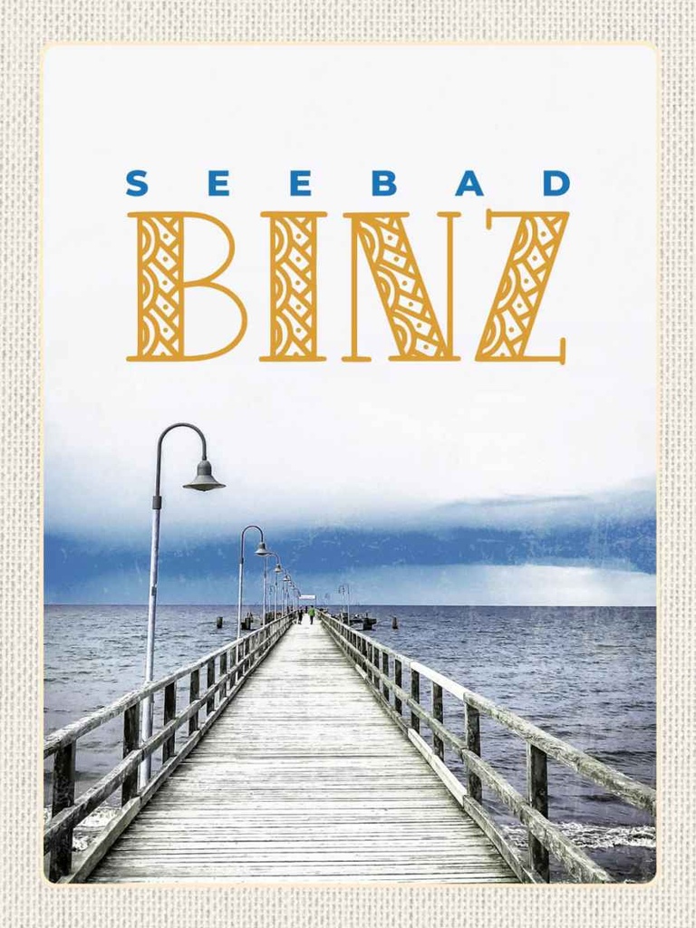 Holzschild 40x30 cm Seebad Binz Meer Strand Ebbe und Flut Bildmotiv Reisemotiv Europa