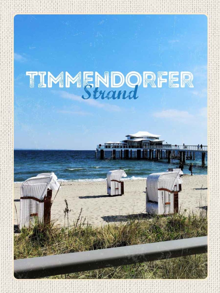 Holzschild 40x30 cm Timmendorfer Strand Strandkörbe Meer Bildmotiv Reisemotiv Europa