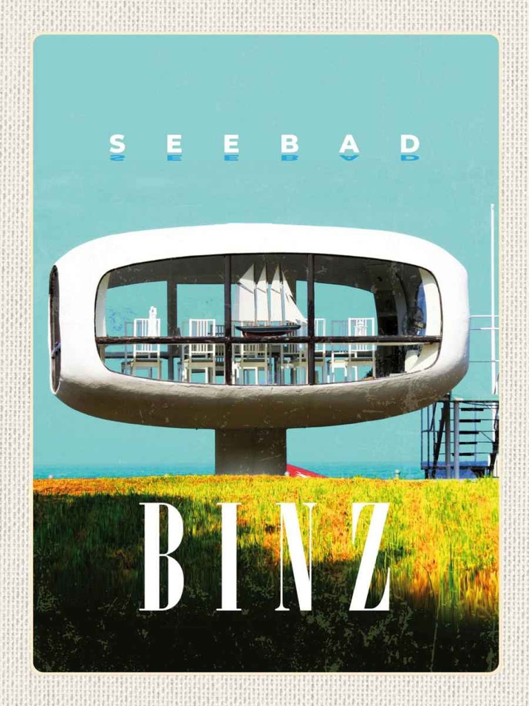Holzschild 40x30 cm Seebad Binz Deutschland Glashaus Bildmotiv Reisemotiv Europa