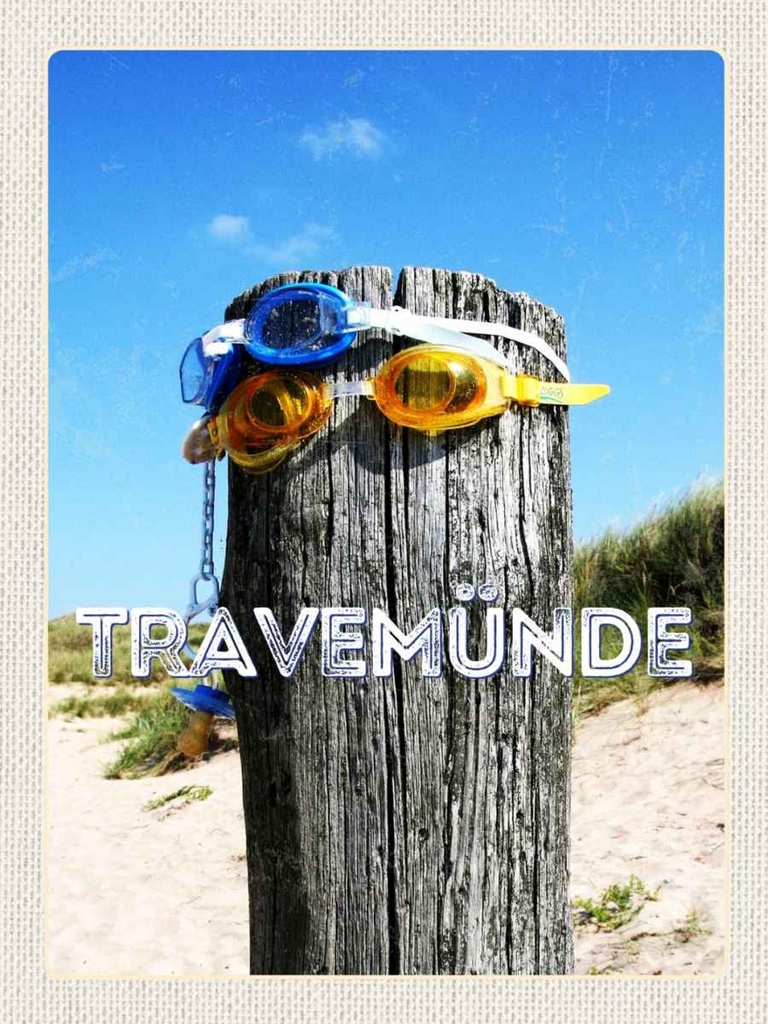 Holzschild 40x30 cm Travenmüde Schwimmbrille Schnuller Bildmotiv Reisemotiv Dekoration