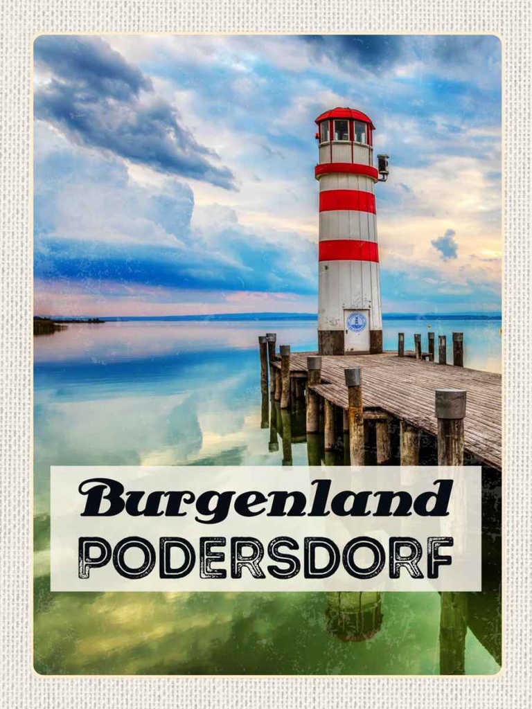 Holzschild 40x30 cm Purgenland Podersdorf Leuchtturm Meer Bildmotiv Reisemotiv Abenteuer Reisen