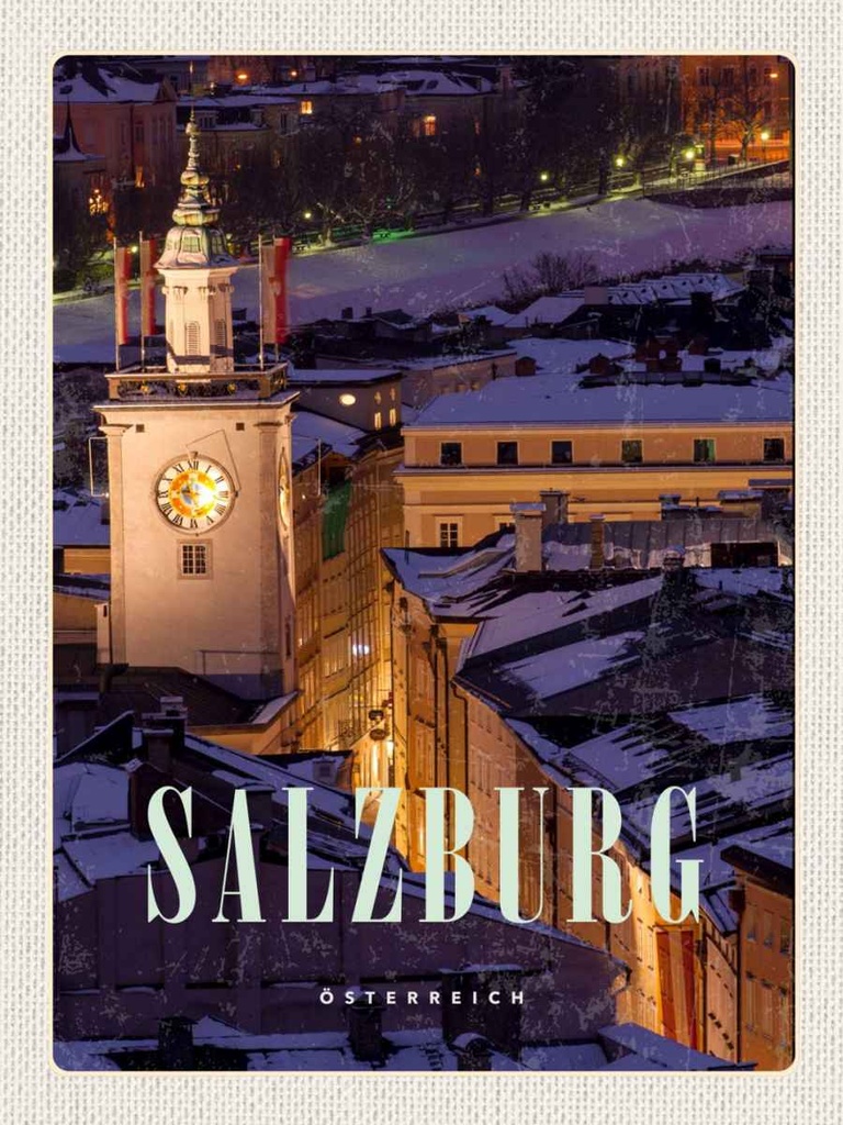 Holzschild 40x30 cm Salzburg Österreich Kirche Altstadt Bildmotiv Reisemotiv Europa