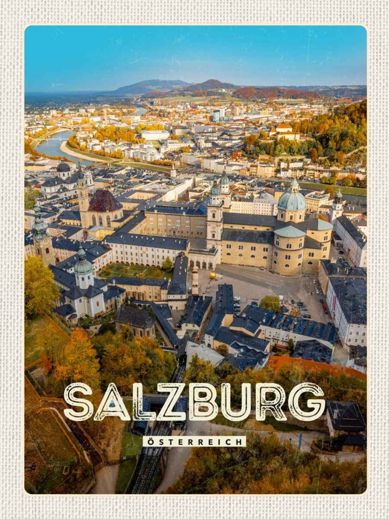 Holzschild 40x30 cm Salzburg Österreich Schloss Altstadt Bildmotiv Reisemotiv Europa