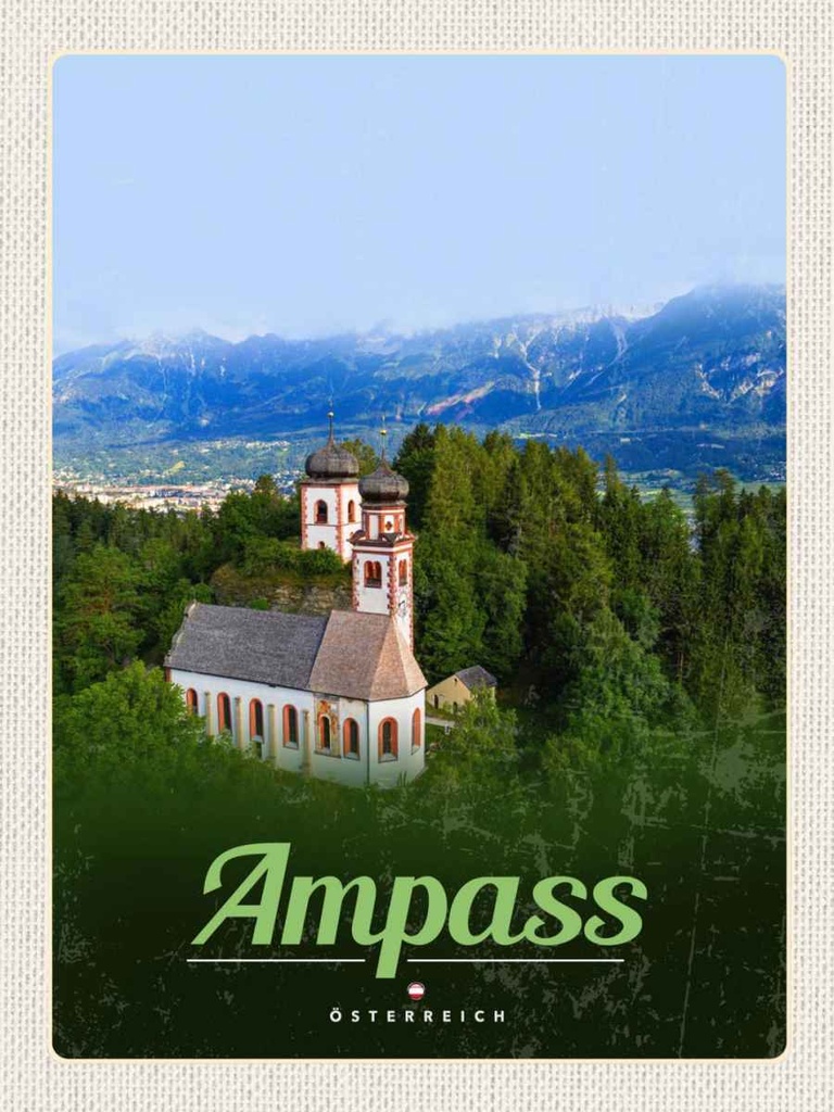 Holzschild 40x30 cm Ampass Österreich Kirche im Wald Natur Bildmotiv Reisemotiv Abenteuer Reisen