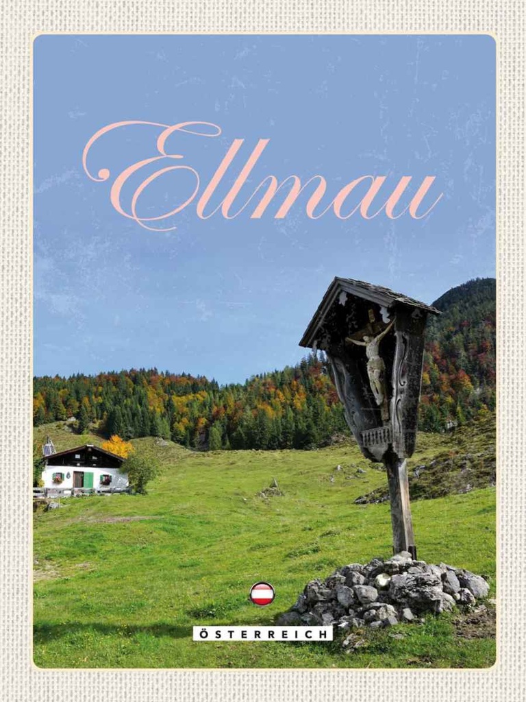 Holzschild 40x30 cm Ellmau Österreich Weide Natur Jesus Bildmotiv Reisemotiv Europa