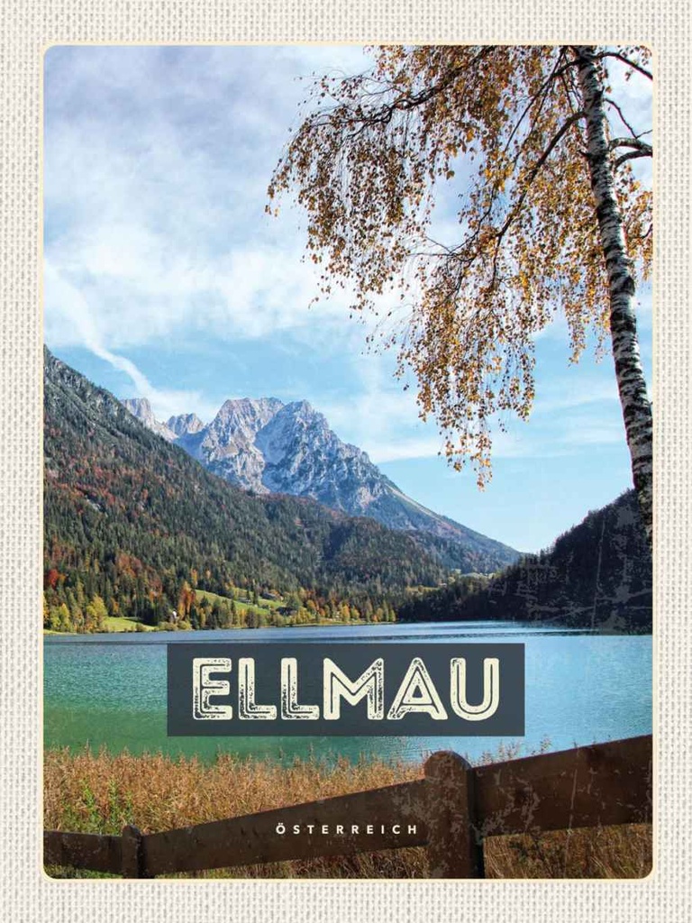 Holzschild 40x30 cm Ellmau Österreich Berge See Natur Bildmotiv Reisemotiv Europa