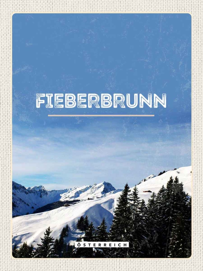 Holzschild 40x30 cm Fieebrbrunn Österreich Winter Ski Bildmotiv Reisemotiv Essen Trinken