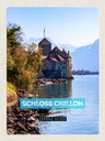 Holzschild 40x30 cm Genfersee Schweiz Schloss Chillon Bildmotiv Reisemotiv Europa