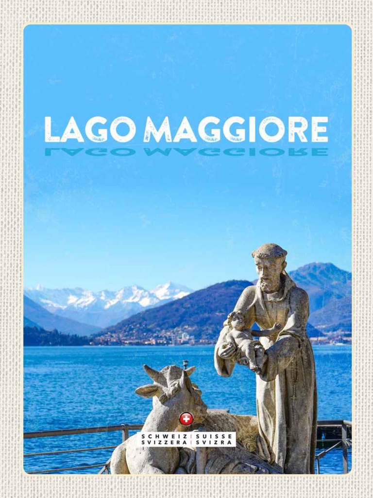 Holzschild 40x30 cm Lago Maggiore Schweiz Skulptur Ziege Bildmotiv Reisemotiv Europa