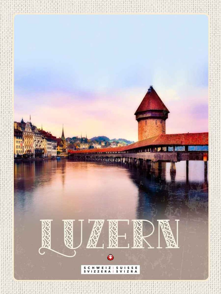 Holzschild 40x30 cm Luzern Schweiz Champal Bridge Natur Bildmotiv Reisemotiv Europa