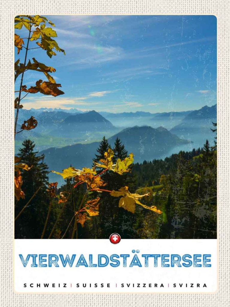 Holzschild 40x30 cm Vierwaldstättersee Wanderung Natur Bildmotiv Reisemotiv Europa