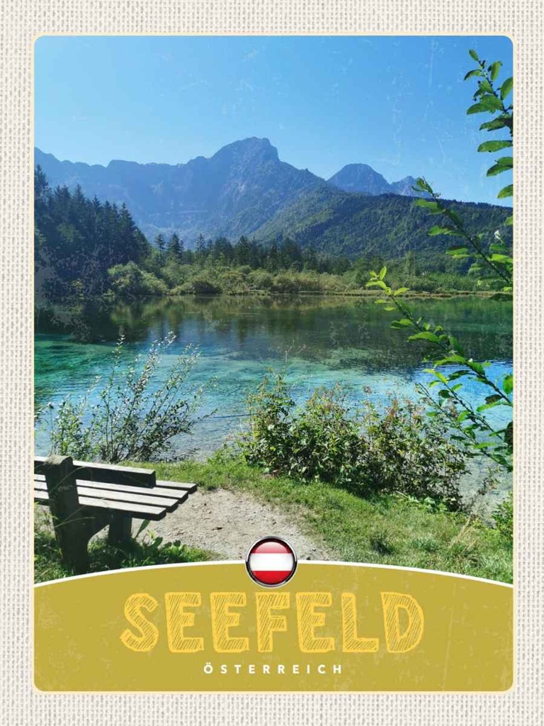 Holzschild 40x30 cm Seefeld Österreich Wald Wanderung Bildmotiv Reisemotiv Europa