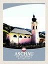 Holzschild 40x30 cm Aschau im Zillertal Österreich Kirche Bildmotiv Reisemotiv Abenteuer Reisen