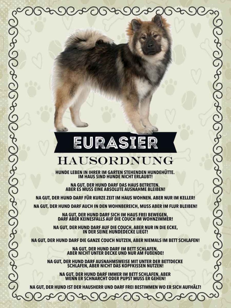 Holzschild 40x30 cm Tiere Eurasier Hausordnung Hunde Tier Haustier