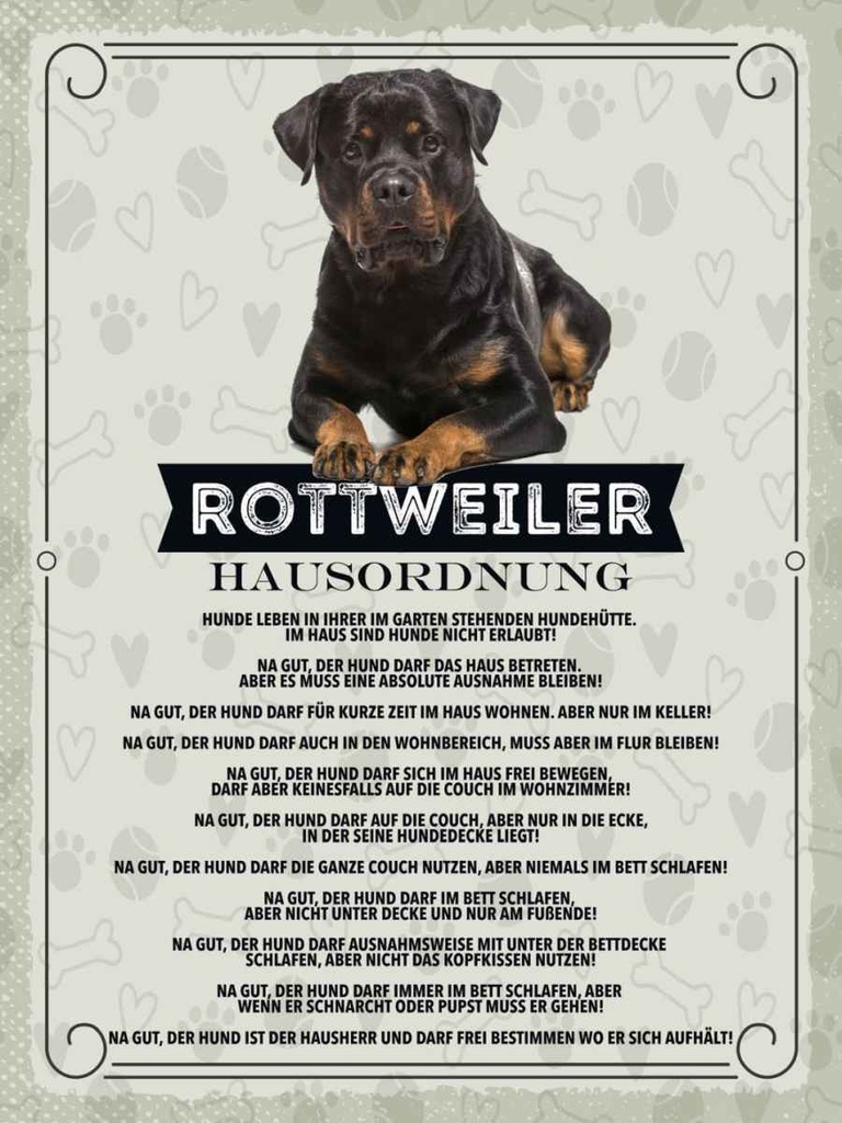 Holzschild 40x30 cm Tiere Rottweiler Hausordnung Hunde Tier Haustier