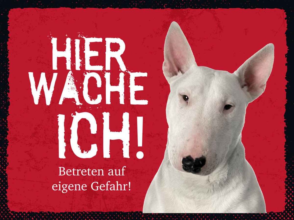 Holzschild 30x40 cm Bullterrier hier wache eigene Gefahr Tier Haustier