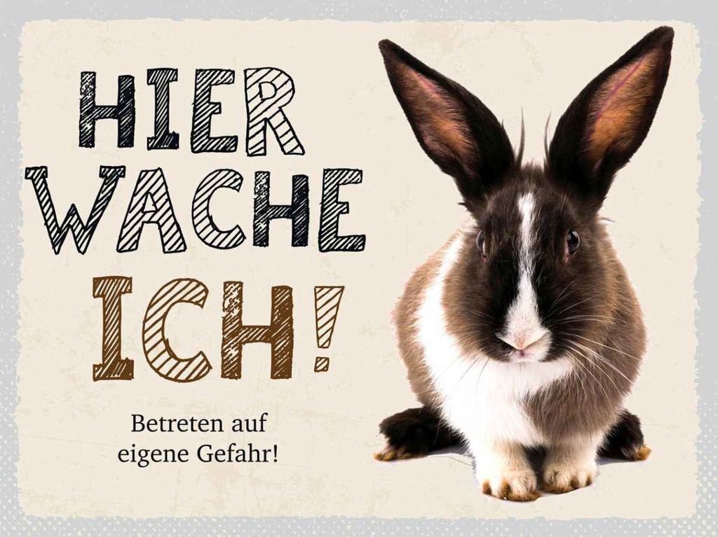 Holzschild 30x40 cm Hase hier wache ich eigene Gefahr Spruch Zitat