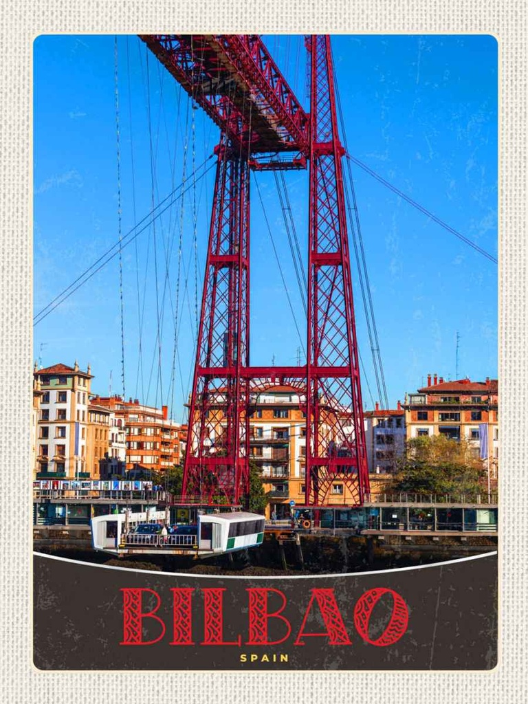 Holzschild 40x30 cm Bilbao Spanien Europa rote Brücke Bildmotiv Reisemotiv Abenteuer Reisen