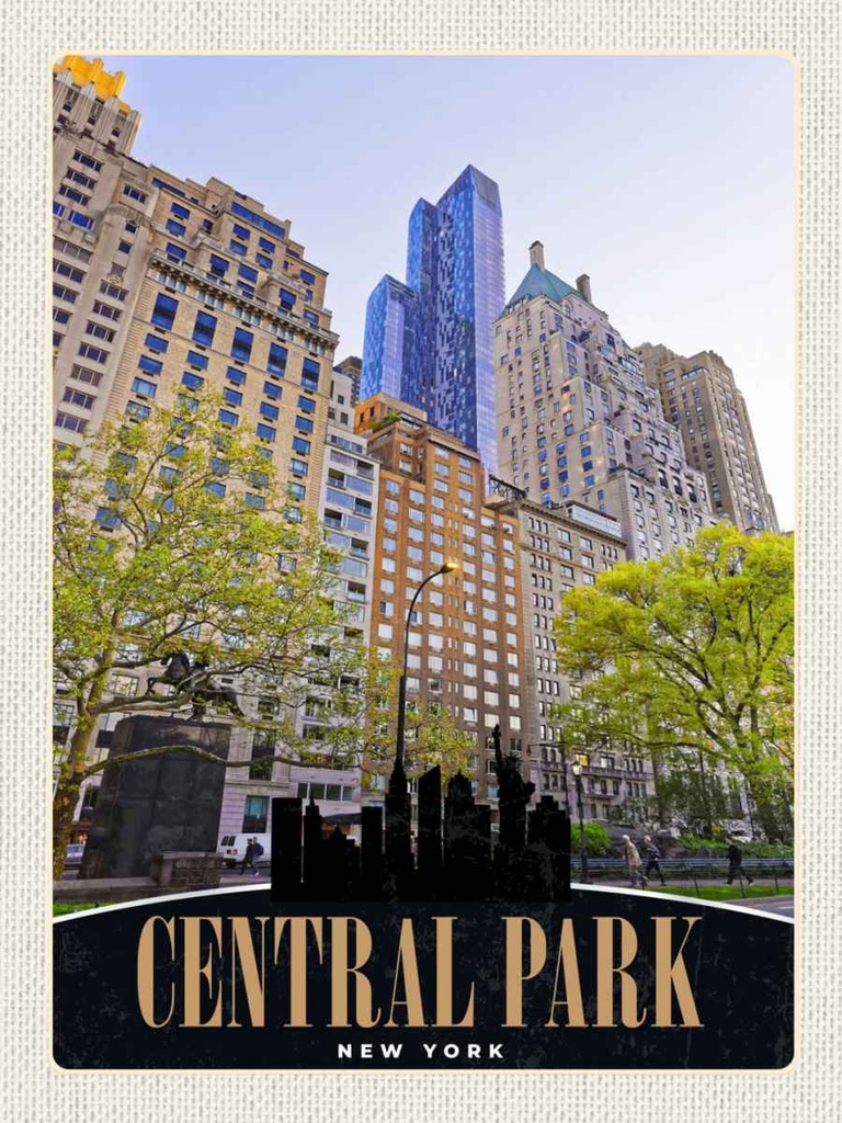 Holzschild 40x30 cm Central Park USA New York Hochhaus Bildmotiv Reisemotiv Amerika