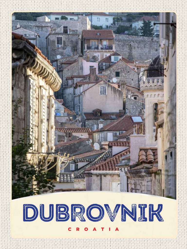 Holzschild 40x30 cm Blick auf Dubrovnik Kroatien Stadt Bildmotiv Reisemotiv Abenteuer Reisen