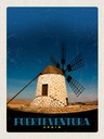 Holzschild 40x30 cm Fuerteventura Spanien Windrad Bildmotiv Reisemotiv Straße Stadt