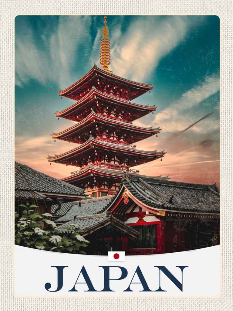 Holzschild 40x30 cm Japan Asien traditionelles Gebäude Bildmotiv Reisemotiv Abenteuer Reisen