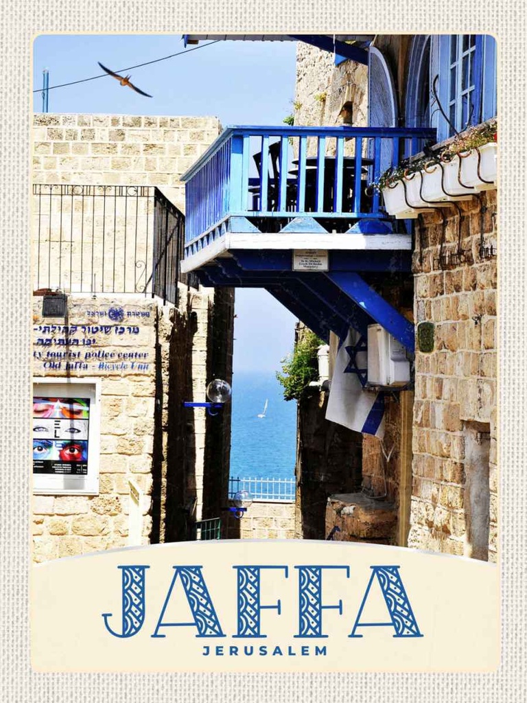 Holzschild 40x30 cm Jaffa Jerusalem Israel Stadt Meer Bildmotiv Reisemotiv Abenteuer Reisen