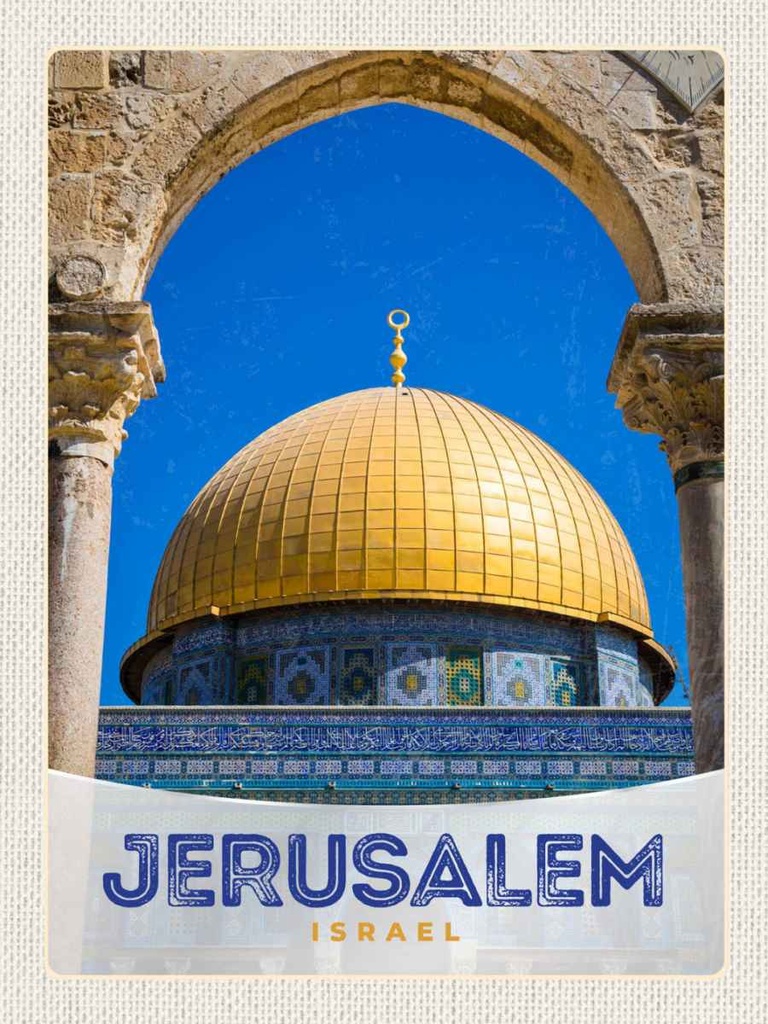 Holzschild 40x30 cm Jerusalem Israel Tempel gold Bildmotiv Reisemotiv Straße Stadt