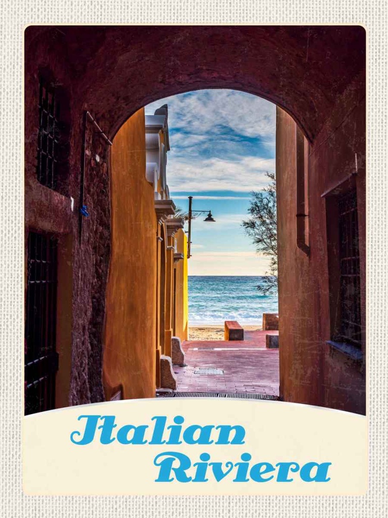 Holzschild 40x30 cm Italien Riviera Strand Meer Bildmotiv Reisemotiv Europa
