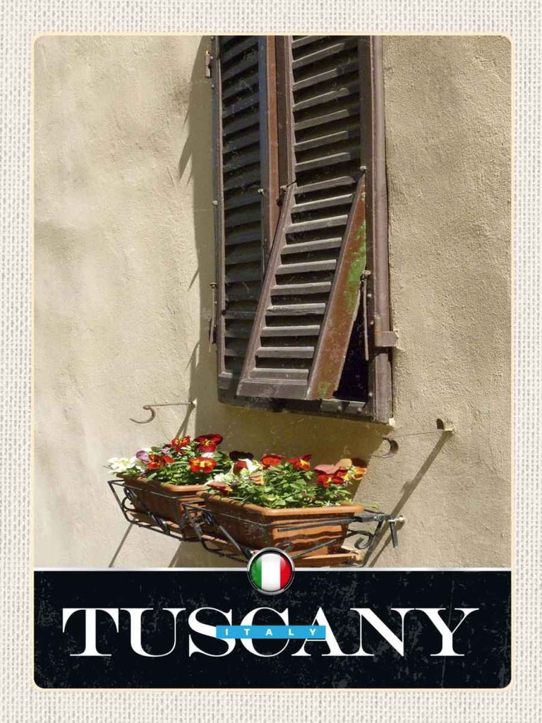 Holzschild 40x30 cm Toskana Italien Gebäude Blumen Bildmotiv Reisemotiv Europa