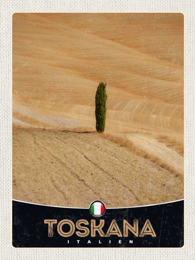 Holzschild 40x30 cm Toskana Italien Felder Natur Sand Bildmotiv Reisemotiv Europa