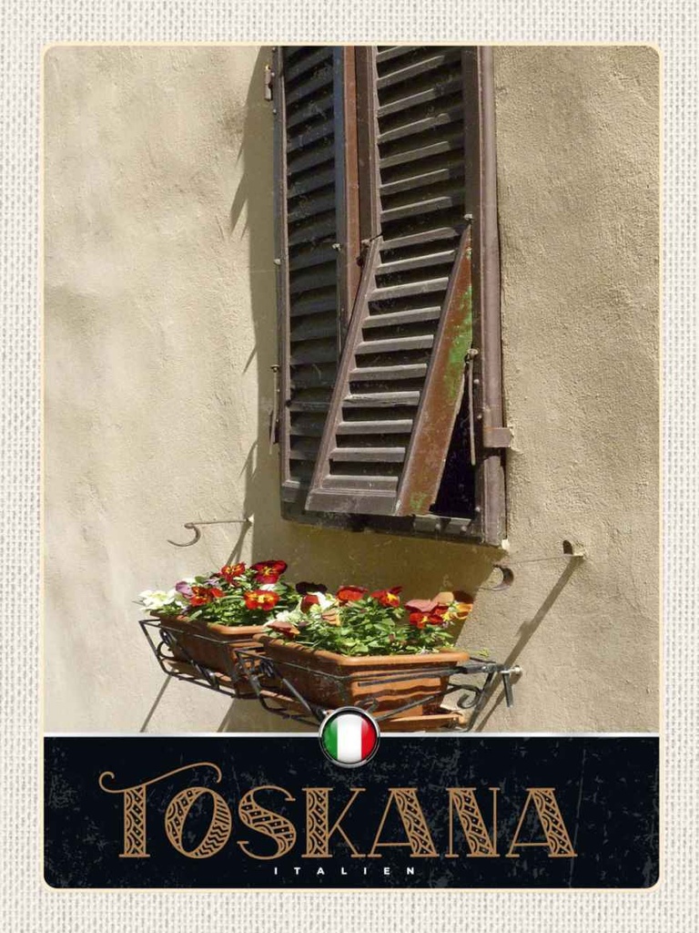 Holzschild 40x30 cm Toskana Italien Gebäude Blumen Bildmotiv Reisemotiv Europa