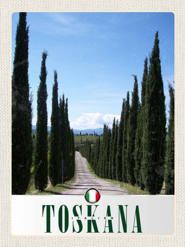 Holzschild 40x30 cm Toskana Italien Bäume Wiese Natur Bildmotiv Reisemotiv Europa