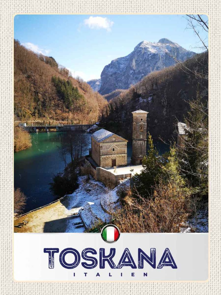 Holzschild 40x30 cm Toskana Italien Architektur Berge Bildmotiv Reisemotiv Europa