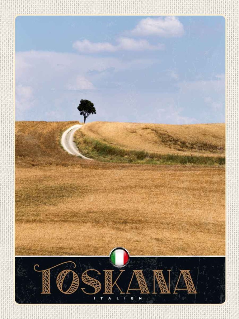 Holzschild 40x30 cm Toskana Italien Baum Wiese Natur Bildmotiv Reisemotiv Europa