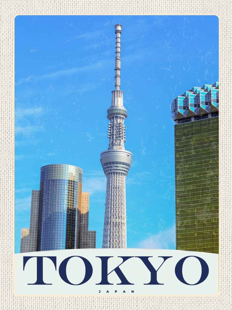 Holzschild 40x30 cm Tokyo Stadt Hochhaus Asien Bildmotiv Reisemotiv Straße