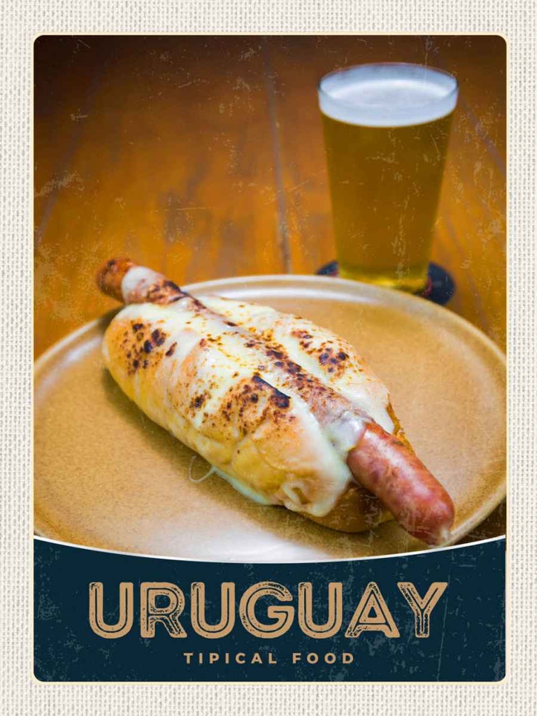 Holzschild 40x30 cm Uruguay Süd Amerika Tipical Food Bildmotiv Reisemotiv Essen Trinken