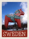Holzschild 40x30 cm Schweden rotes Pferd Skulptur Bildmotiv Reisemotiv Europa