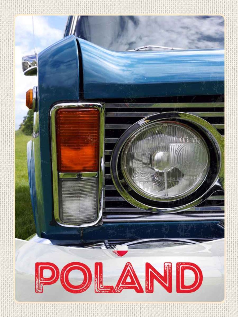 Holzschild 40x30 cm Polen Europa Oldtimer Auto 90er Bildmotiv Reisemotiv