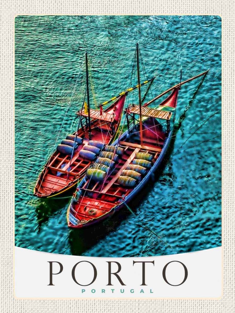Holzschild 40x30 cm Porto Portugal Europa Boote Meer Bildmotiv Reisemotiv