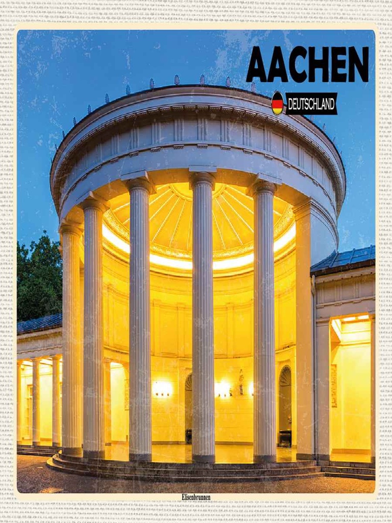 Holzschild 40x30 cm Aachen Deutschland Elisenbrunnen Bildmotiv Reisemotiv Abenteuer Reisen