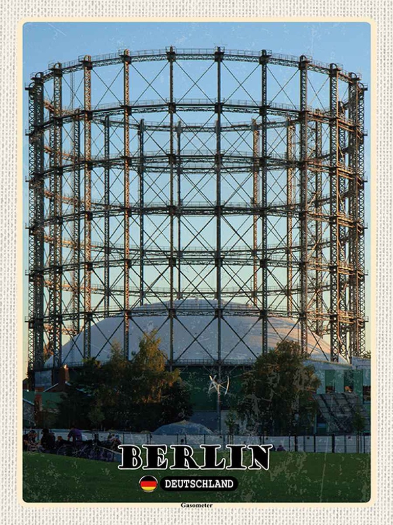 Holzschild 40x30 cm Berlin Deutschland Gasometer Bildmotiv Reisemotiv