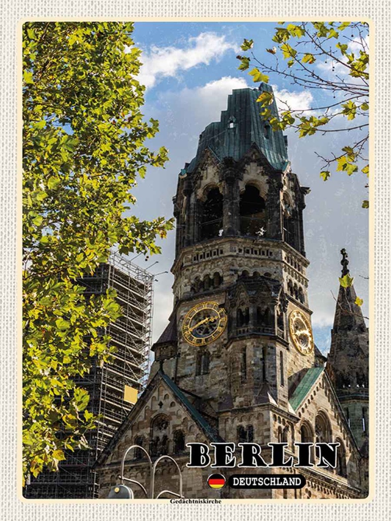 Holzschild 40x30 cm Berlin Gedächtniskirche Deutschland Bildmotiv Reisemotiv Abenteuer Reisen