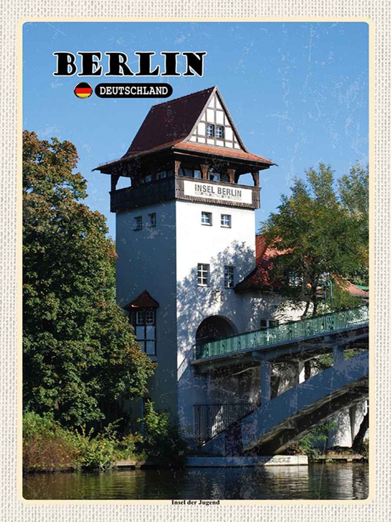 Holzschild 40x30 cm Berlin Insel der Jugend Reise Bildmotiv Reisemotiv Straße Stadt