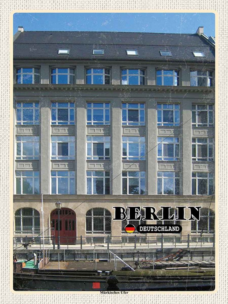 Holzschild 40x30 cm Berlin Märkisches Ufer Boot Bildmotiv Reisemotiv Straße Stadt