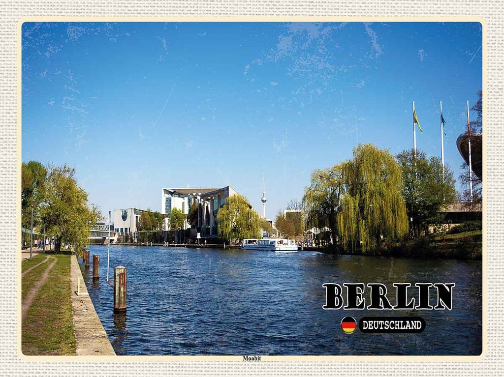 Holzschild 30x40 cm Berlin Deutschland Monabit Fluss Bildmotiv Reisemotiv Abenteuer Reisen